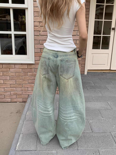 Pantalones Vaqueros Retro Mujer Cintura Alta Pierna Ancha Casual - Image 10