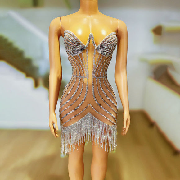 Vestido de Fiesta para Mujer con Detalles de Borlas