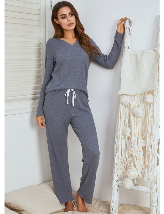 Conjunto de Pijama Largo Mujer - Traje de Descanso Cuello V - Image 11
