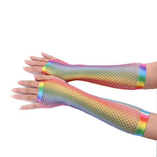Guantes de Red Arcoíris Sin Dedos - Estilo Fishnet Largo - Image 2