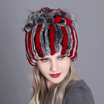 Gorro Tejido de Piel de Conejo Rex para Mujer - Image 20