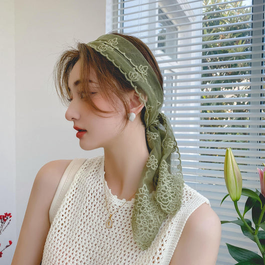 Pañuelo de Seda Bordado con Encaje - Cinta para Cabello Elegante - Image 32