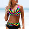 Bikini Cintura Alta con Rayas Arcoíris Multicolor