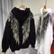 Luxury Padded Hoodie with Heavy Embroidery and Glitter Details