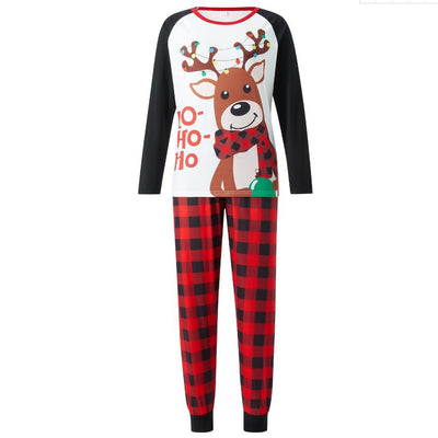 White and red plaid Christmas romper with a reindeer graphic wearing a scarf and "HO-HO-Ho" text. - Image 9