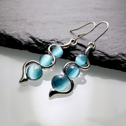 Aretes Onda Hylan Ojo de Gato - Piedra Preciosa