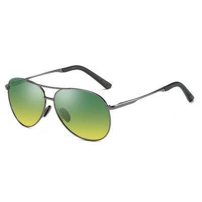 Black frame aviator sunglasses with yellow polarized lenses for day and night vision. - Image 2