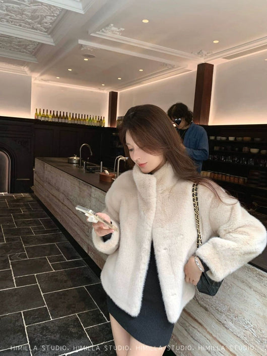 Abrigo Elegante Suelto con Cuello Forrado en Piel para Mujer - Image 18