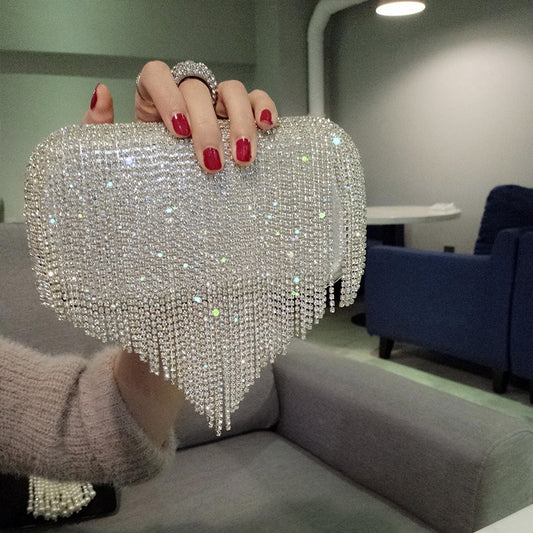Bolso de Noche Diamante con Flecos para Novia y Eventos