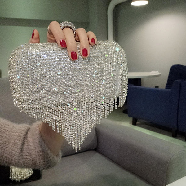 Bolso de Noche Diamante con Flecos para Novia y Eventos