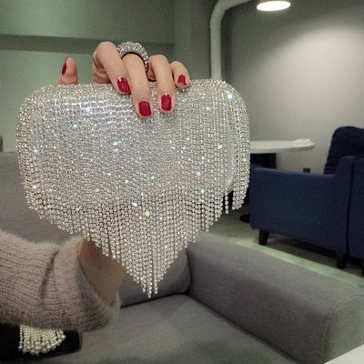 Bolso de Noche Diamante con Flecos para Novia y Eventos