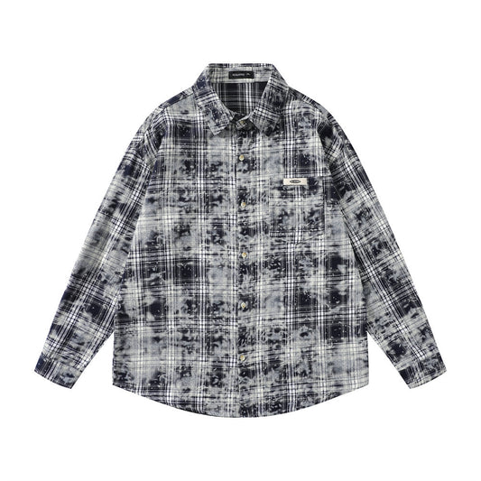 Camisa Manga Larga Cuadros Tie-Dye Vintage Hombre Estilo Retro - Image 2