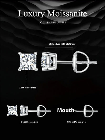 Aretes de Plata 925 con Moissanita Cuadrada Estilo Princesa - Image 11