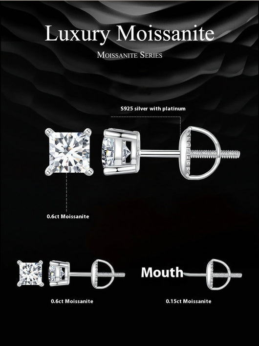 Aretes de Plata 925 con Moissanita Cuadrada Estilo Princesa - Image 11