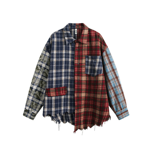 Camisa de Manga Larga Estilo Retro Americano con Diseño de Cuadros y Costuras - Image 7