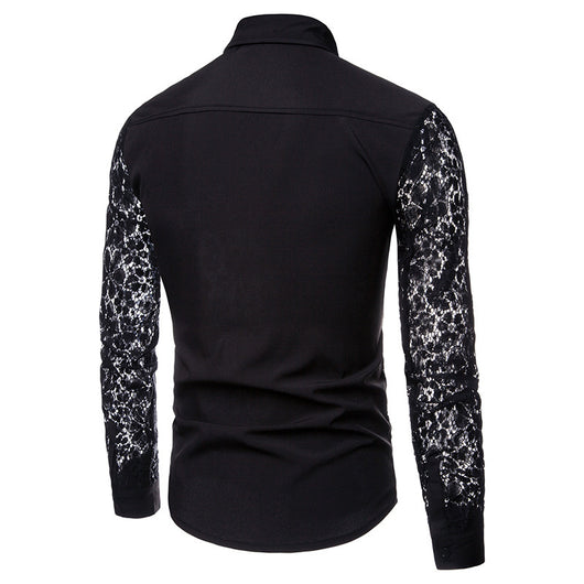 Camisa Manga Encaje Hombre Color Sólido - Image 7