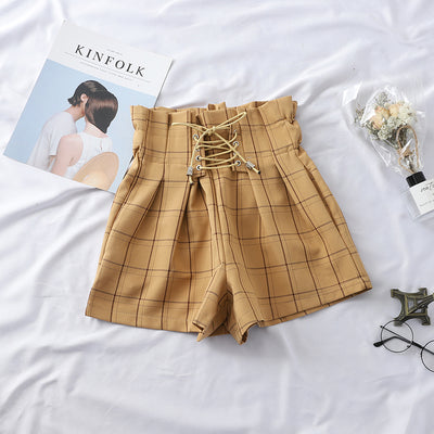 Shorts de Cintura Alta Tartán con Tirantes Floral - Image 13