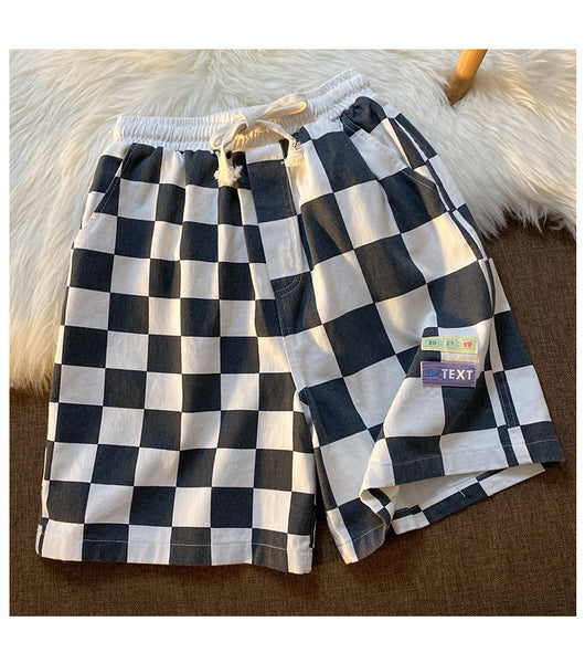 Pantalones Cortos Cuadros Contrastantes Estilo Deportivo Ancho Recto - Image 10