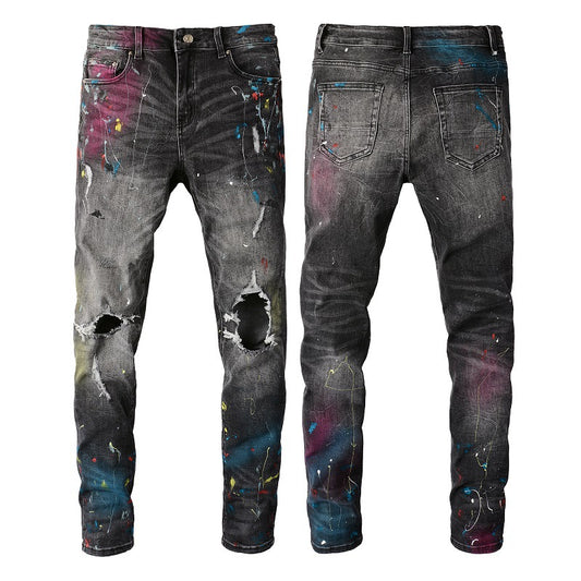 Jeans Rotos para Hombre con Diseño Splash de Tinta y Graffiti