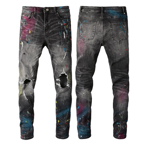 Jeans Rotos para Hombre con Diseño Splash de Tinta y Graffiti