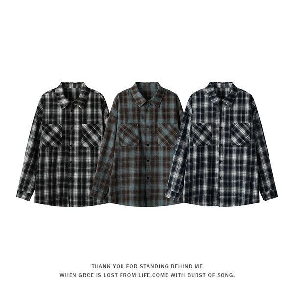 Camisa Casual Retro a Cuadros con Solapa