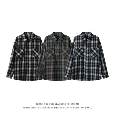 Camisa Casual Retro a Cuadros con Solapa