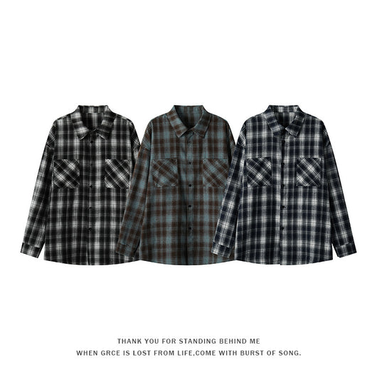 Camisa Casual Retro a Cuadros con Solapa