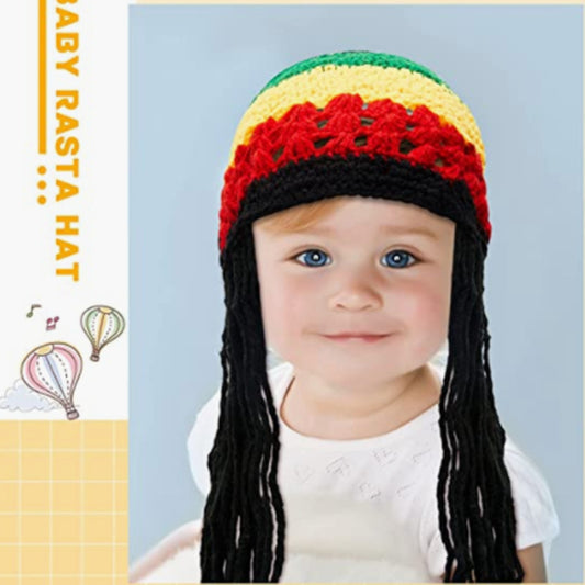 Gorro de Lana Tejido a Mano Jamaica Reggae Niños Rayas Arcoíris Festival - Image 2
