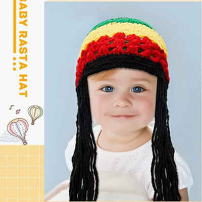 Gorro de Lana Tejido a Mano Jamaica Reggae Niños Rayas Arcoíris Festival - Image 2
