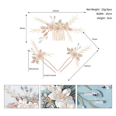 Peine de Novia con Flores y Cristales Brillantes - Accesorio Artesanal para el Cabello - Image 8