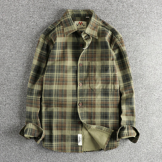 Camisa de Cuadros Manga Larga Texturizada para Hombre - Estilo Casual Lavado