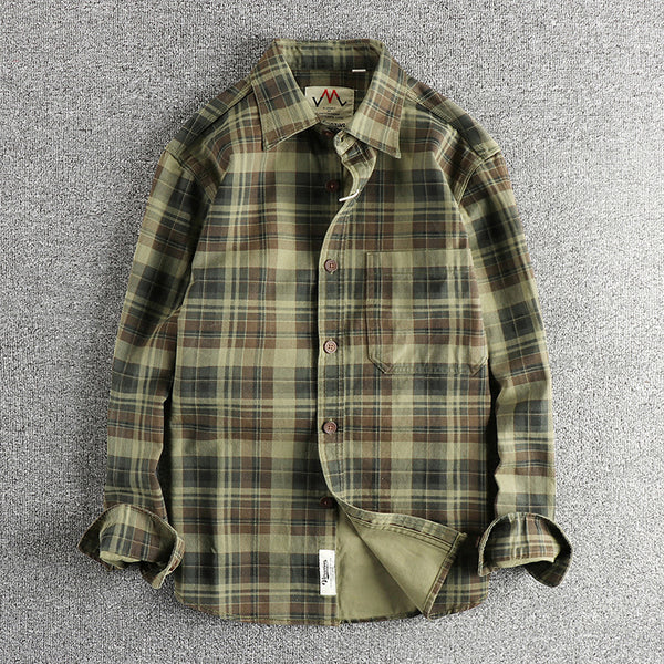 Camisa de Cuadros Manga Larga Texturizada para Hombre - Estilo Casual Lavado