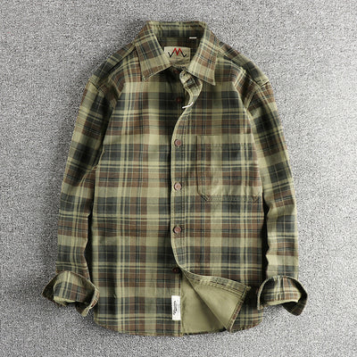 Camisa de Cuadros Manga Larga Texturizada para Hombre - Estilo Casual Lavado