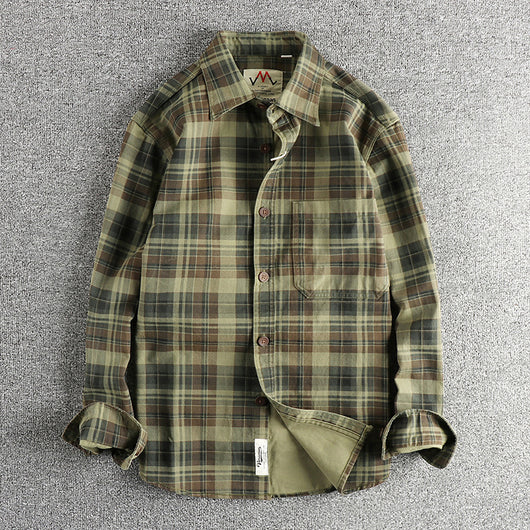Camisa de Cuadros Manga Larga Texturizada para Hombre - Estilo Casual Lavado