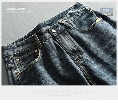 Pantalones Denim Azul Retro Efecto Desgastado para Hombre - Image 11
