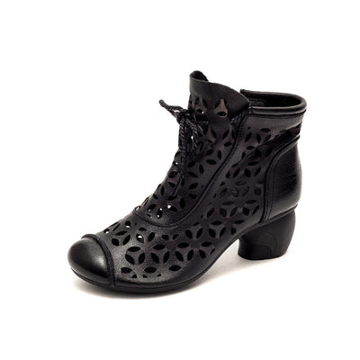 Sandalias Mujer Piel Tacón Medio Chunky Cordones Punta Redonda - Image 7