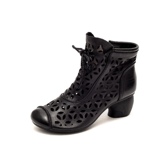 Sandalias Mujer Piel Tacón Medio Chunky Cordones Punta Redonda - Image 7