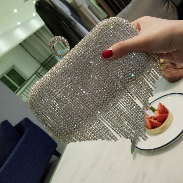 Bolso de Noche Diamante con Flecos para Novia y Eventos