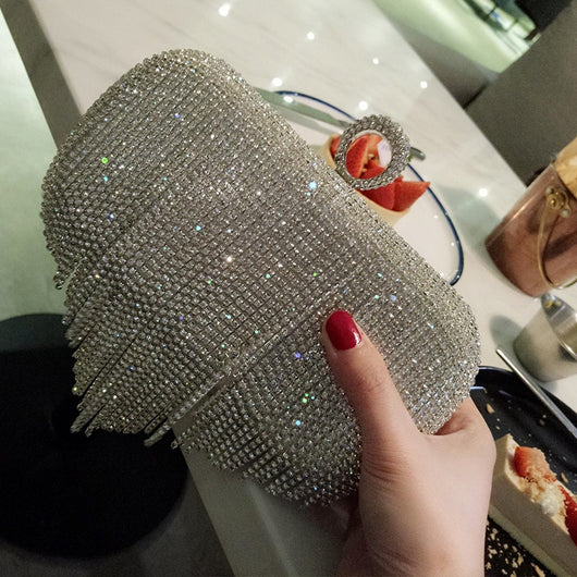 Bolso de Noche Diamante con Flecos para Novia y Eventos - Image 3