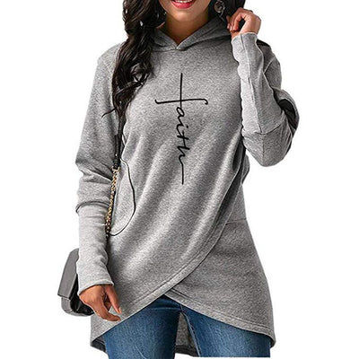 Blusa Bordada de Manga Larga con Capucha Irregular para Otoño e Invierno - Image 5