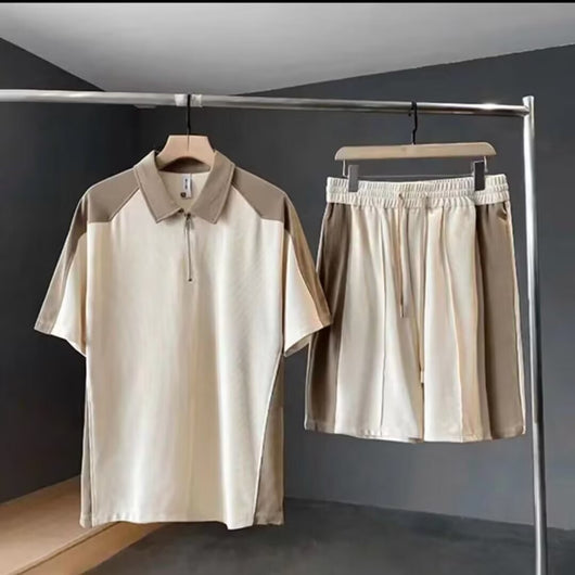 Conjunto de Verano para Hombre: Camiseta Manga Corta con Costuras Contrastantes + Shorts Casuales - Image 13