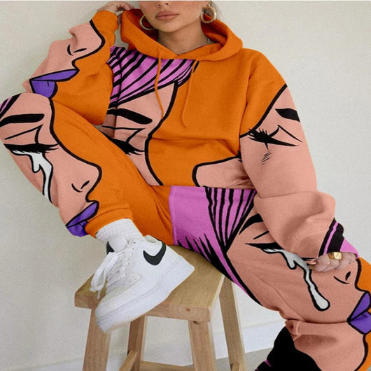 Conjunto de Sudadera Estampada Holgada con Capucha para Mujer - Image 4