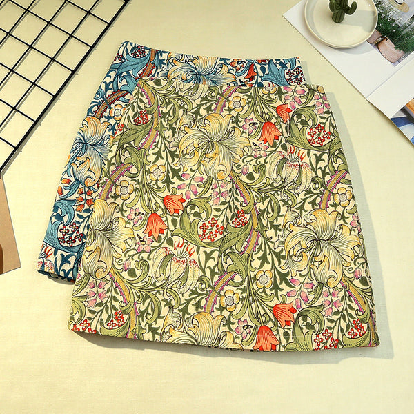 Falda A-línea Jacquard Corta de Talle Alto Verano Efecto Adelgazante Anti-brillo
