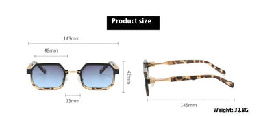 Retro polygon sunglasses for women with a leopard print frame and blue-tinted lenses. - Image 19