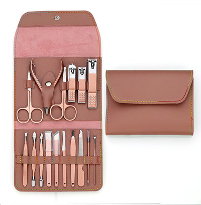 Estuche de Herramientas de Manicura en Cuero PU Oro Rosado Portátil - Image 10
