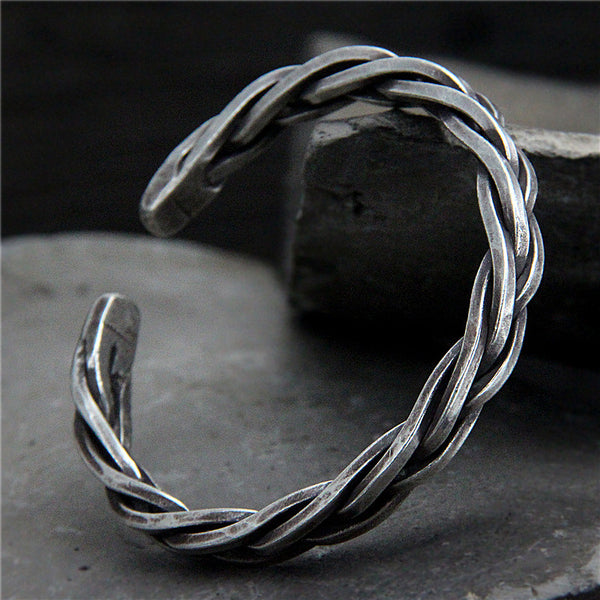 Pulsera de Plata S925 Tejida con Cuerda de Cáñamo Vintage para Hombre