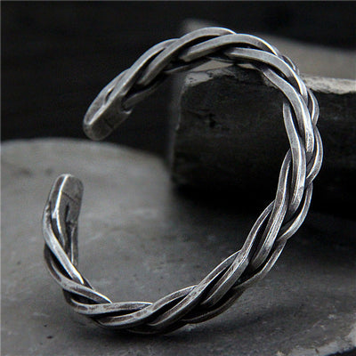 Pulsera de Plata S925 Tejida con Cuerda de Cáñamo Vintage para Hombre - Image 2