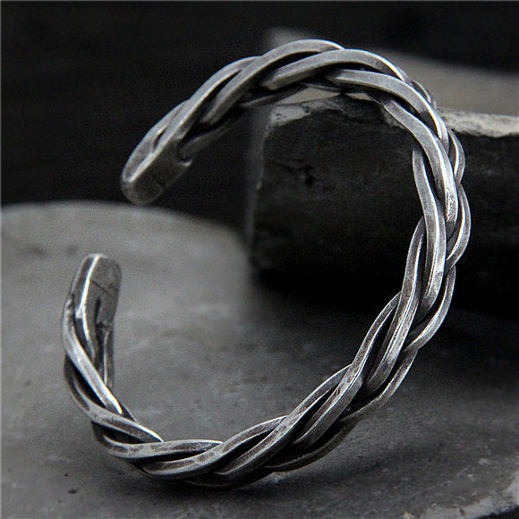 Pulsera de Plata S925 Tejida con Cuerda de Cáñamo Vintage para Hombre