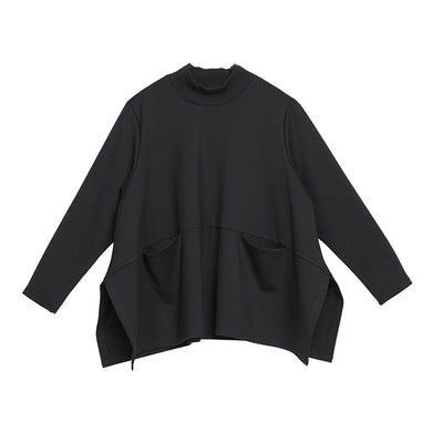 Blusa Suelta Negra de Manga Larga con Abertura Lateral - Image 5