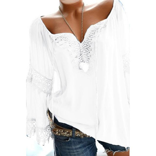 Blusa Asimétrica de Algodón y Lino con Encaje de Manga Larga - Image 11